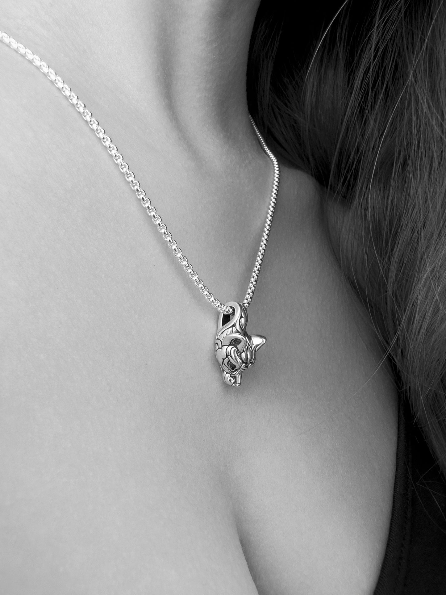 Artisan sterling silver Fox pendant necklace