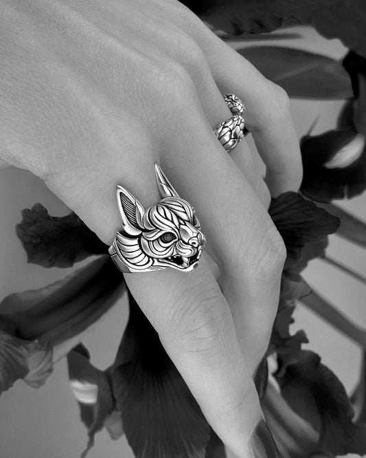 Gothic sterling silver Egyptian cat ring
