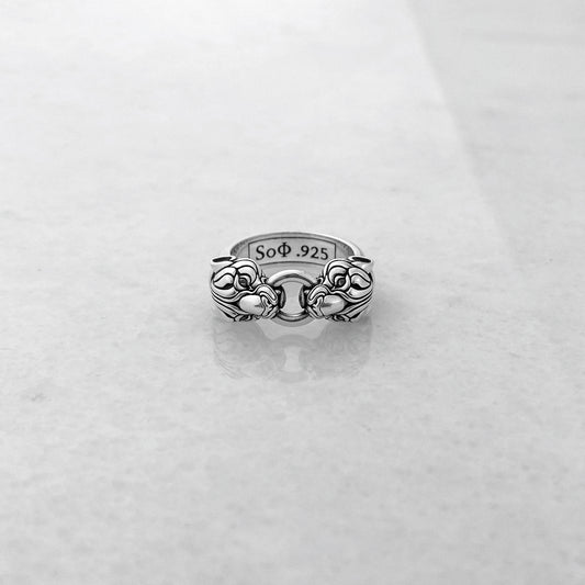 Edgy and elegant, Art Deco inspired silver Puma Ring