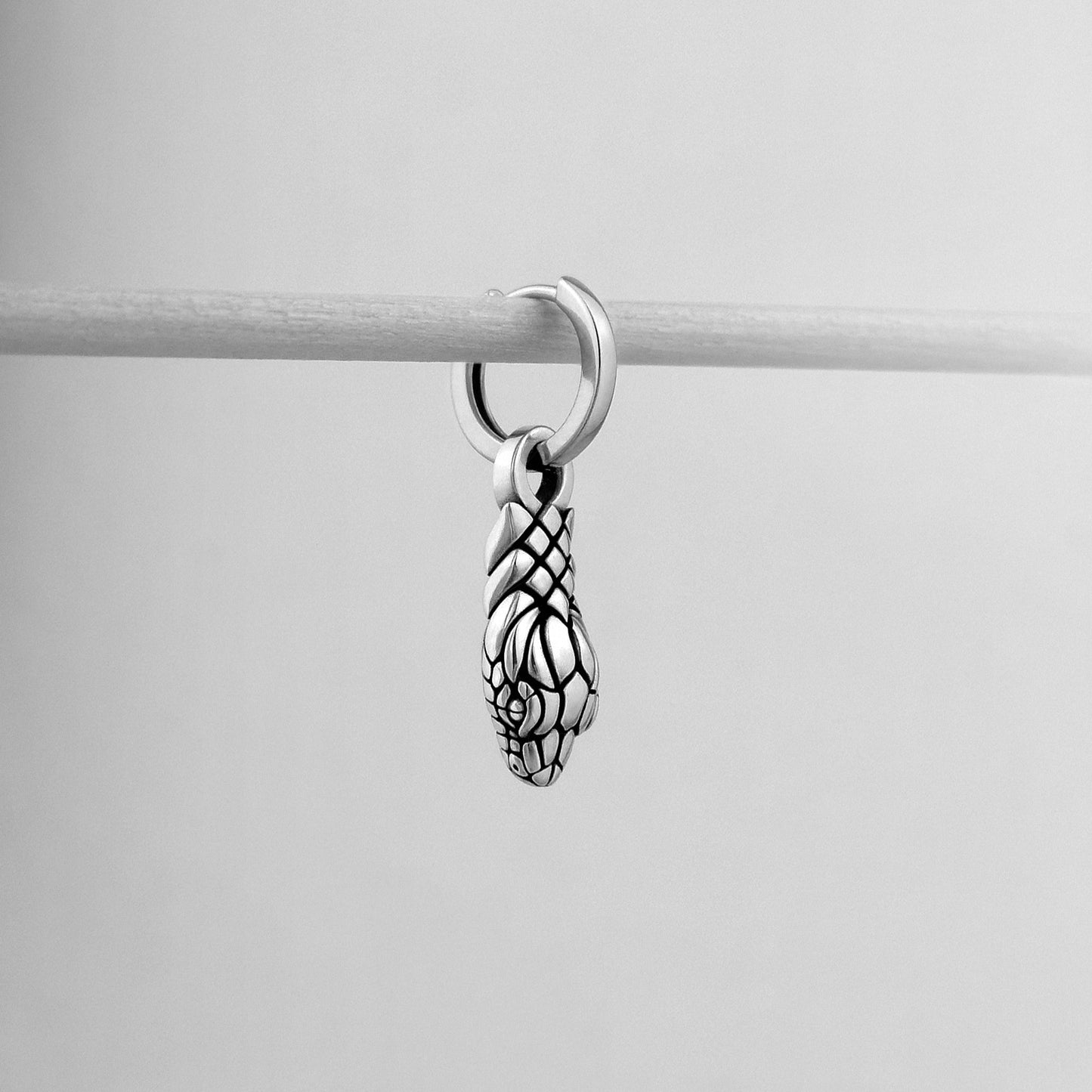Sterling silver snake head earring