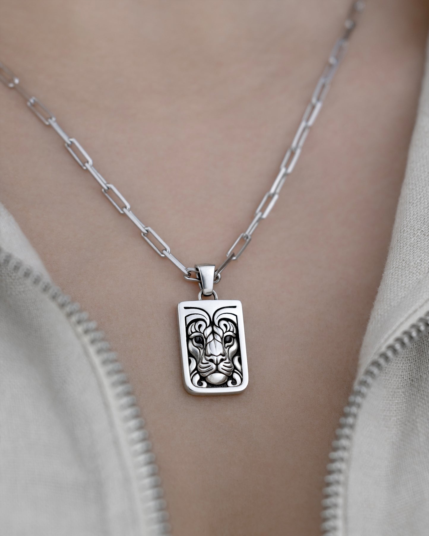 Lioness Rectangle Pendant Necklace