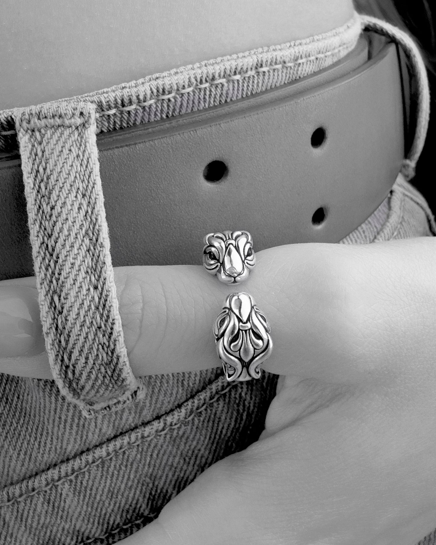 Cute silver Rabbit open ring on thumb