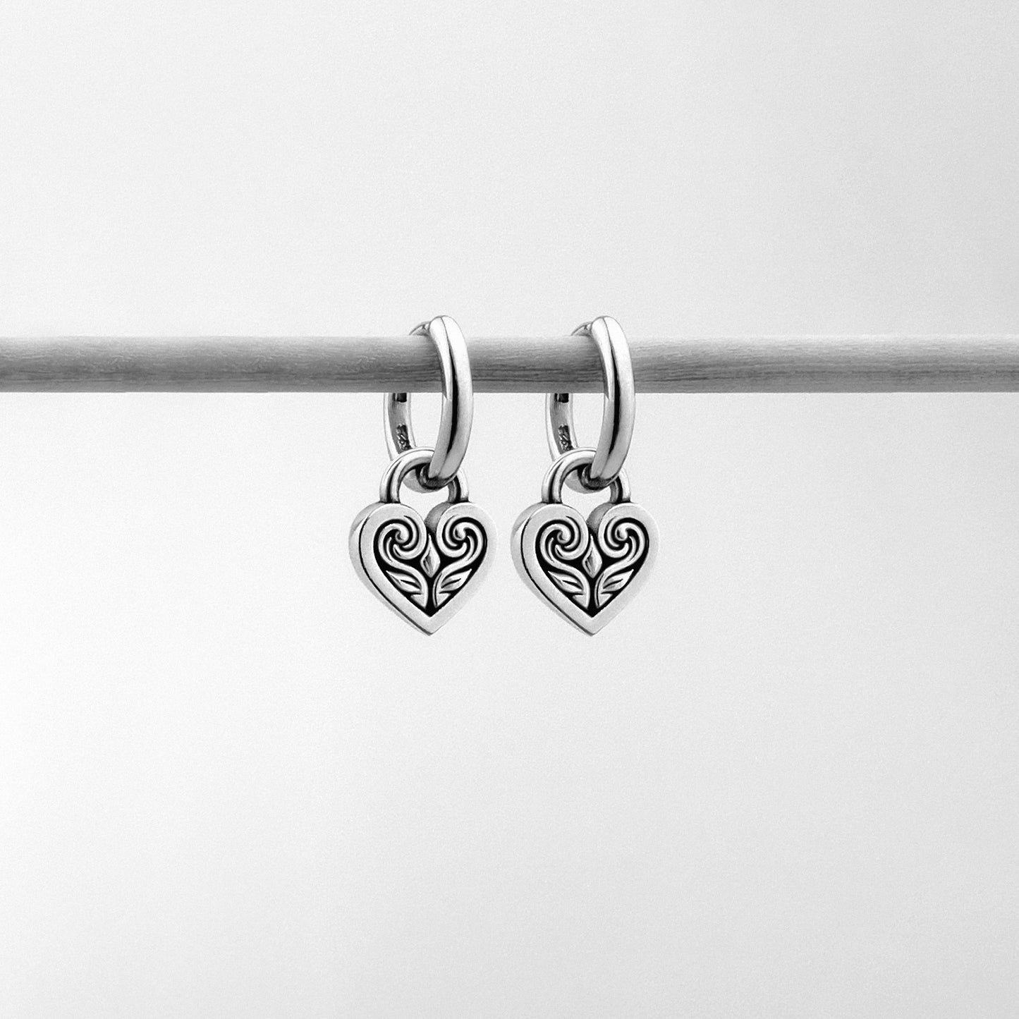 Rococo inspired silver heart locket earrings