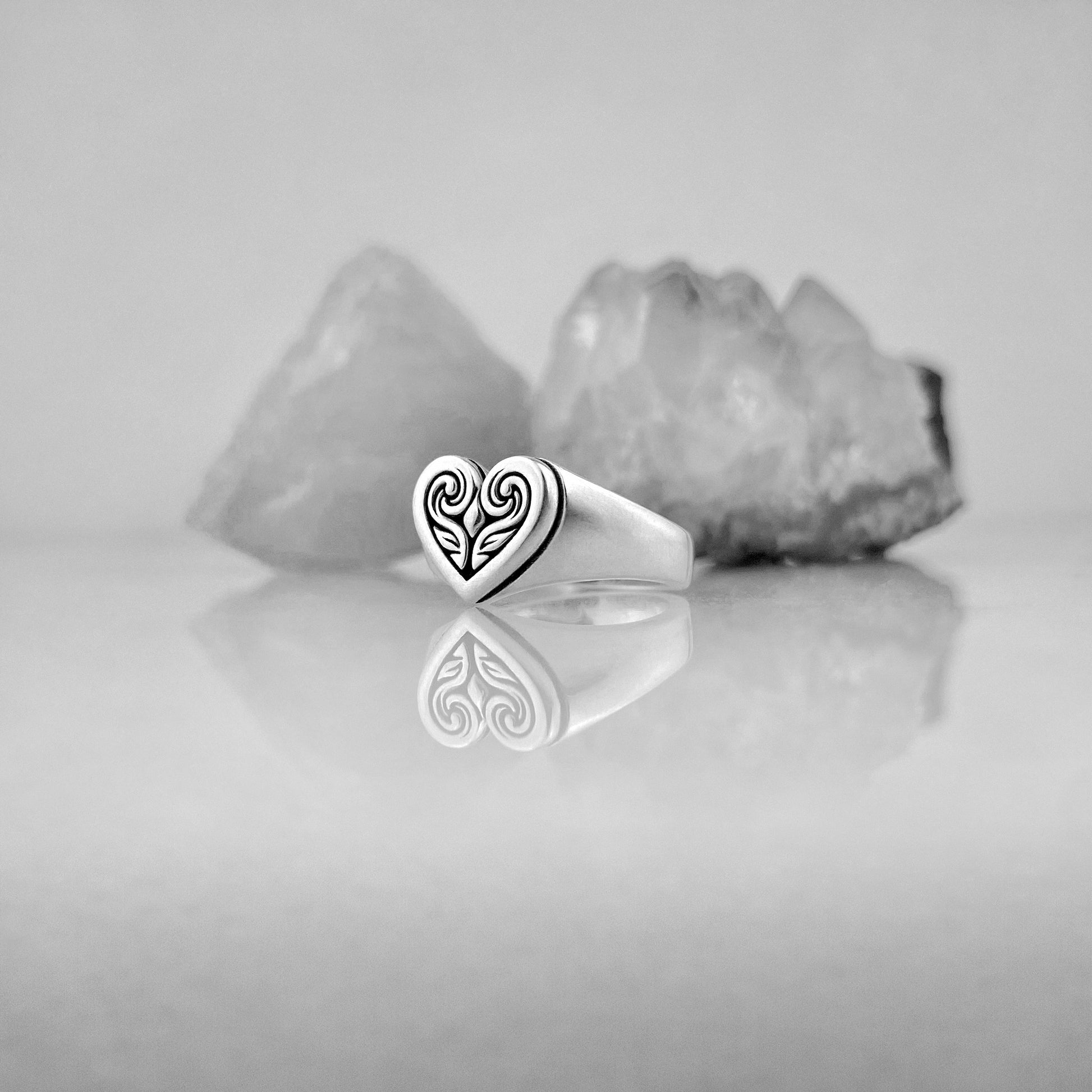 Filigree heart silver signet ring