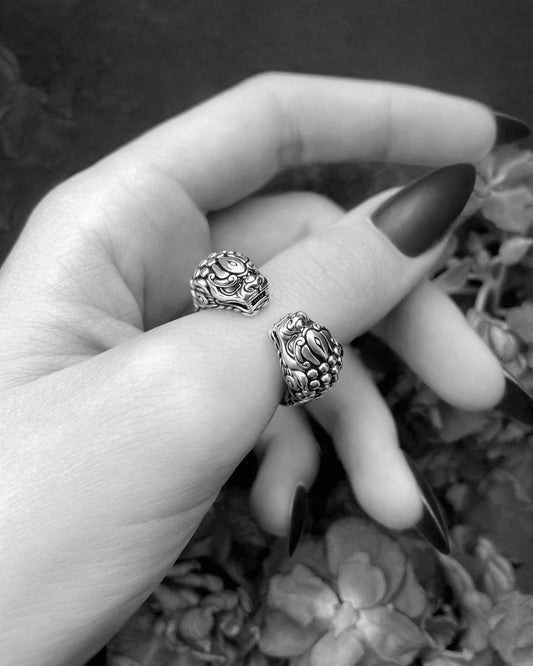 Open sterling silver Foo Dog ring