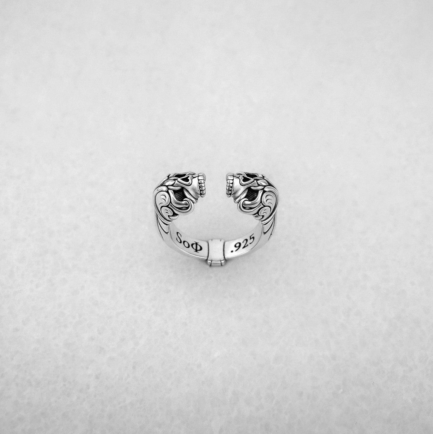 Open Silver Scroll Skull Ring