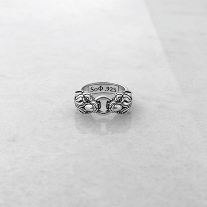 Edgy and elegant, Art Deco inspired silver Puma Ring
