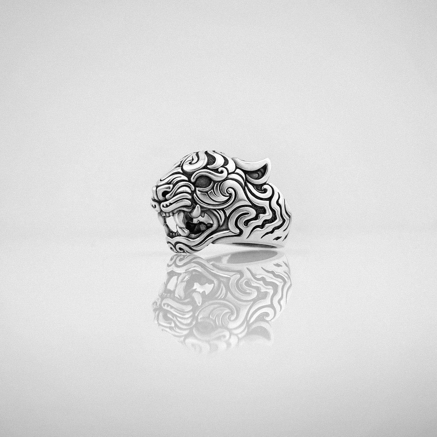 Sterling Silver fierce Oni Tiger knuckle ring