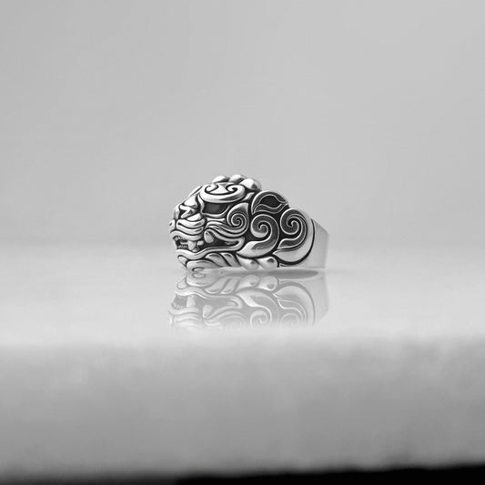 Bespoke silver oni dragon ring