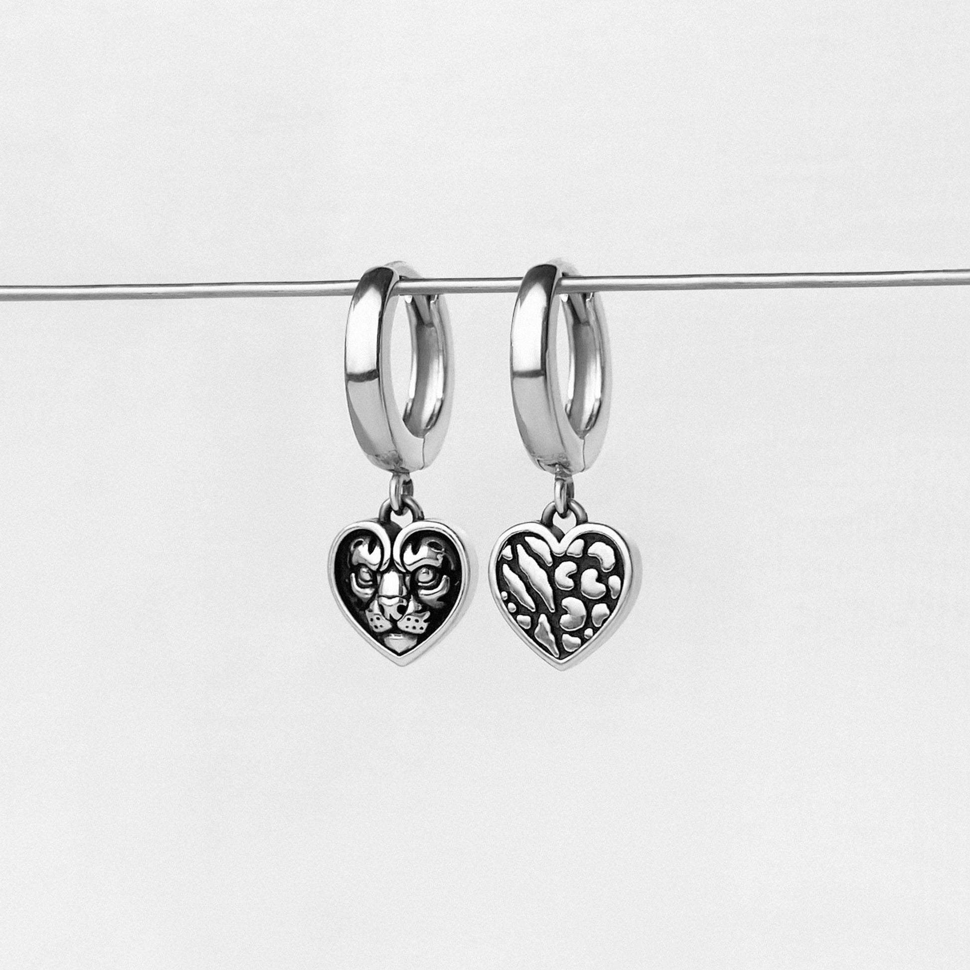 Ocelot inspired sterling silver dangle hoop earrings