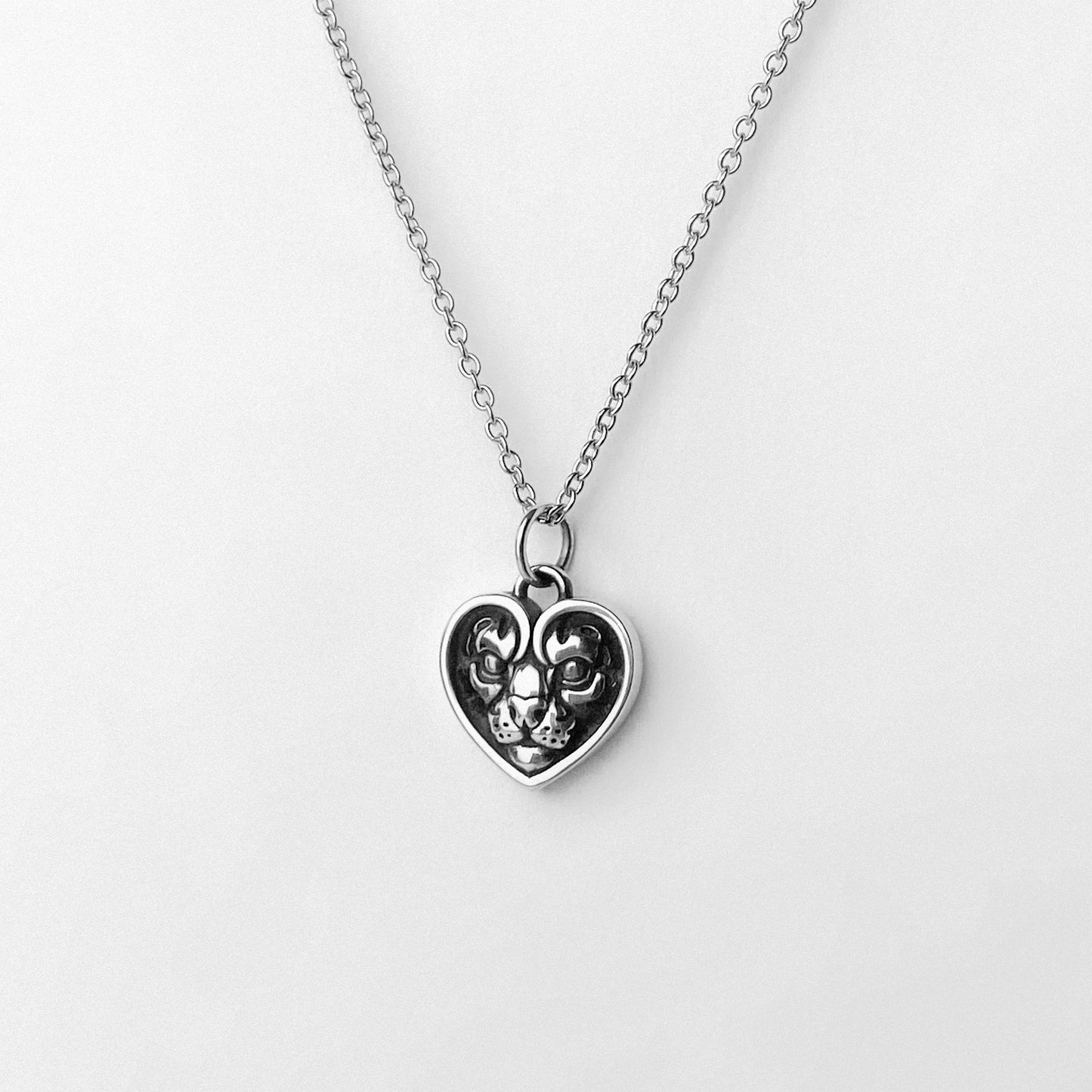 Silver Ocelot Heart charm necklace