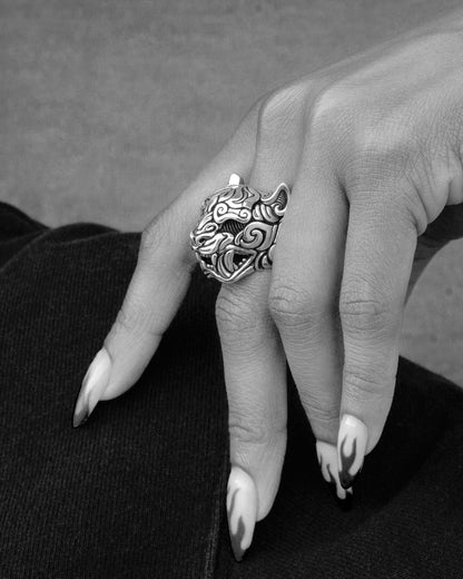 Streetwear Silver Oni Mask knuckle ring