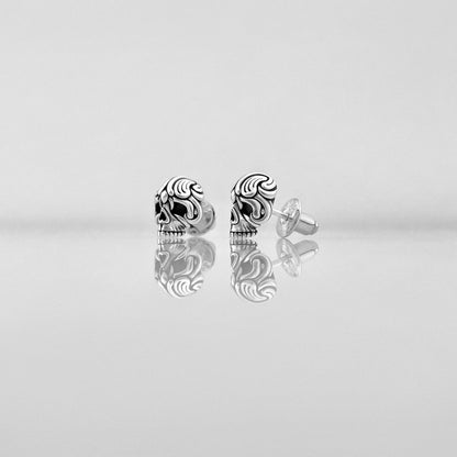Small ornate silver Skull earrings