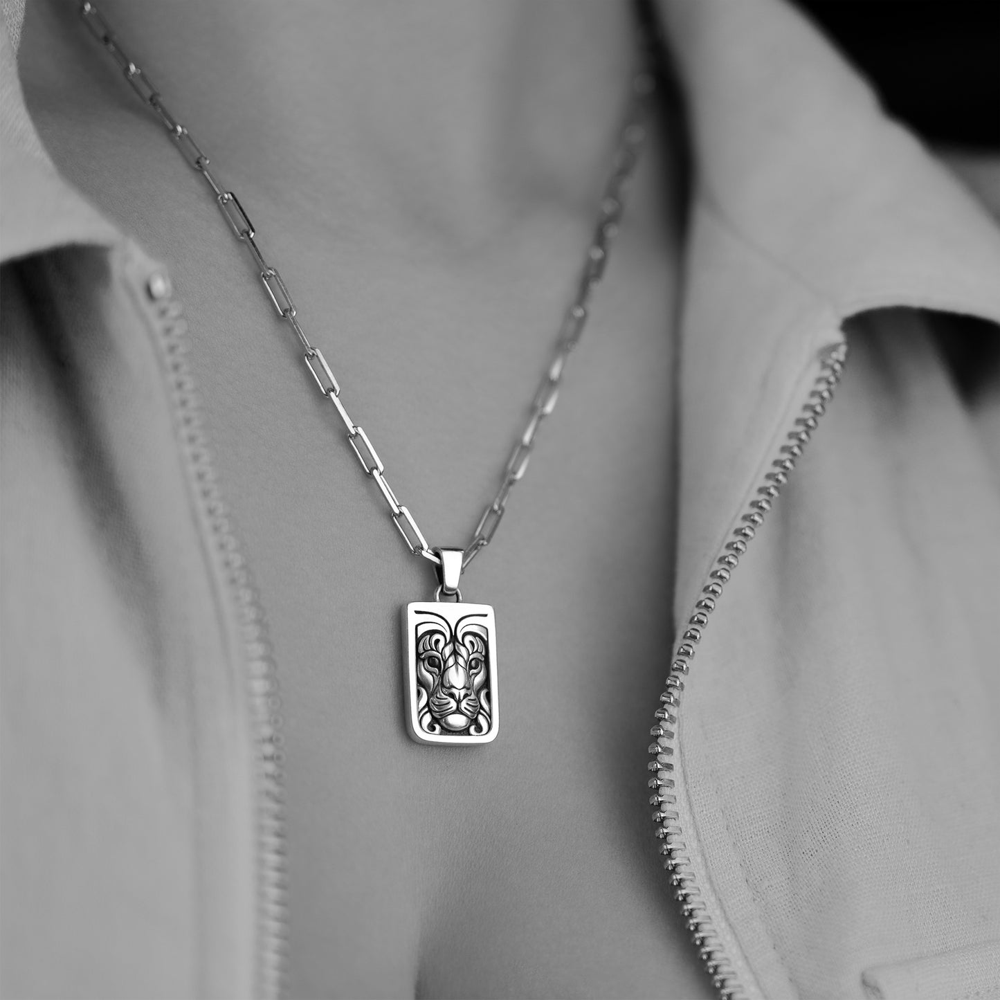 Lioness Rectangle Pendant Necklace