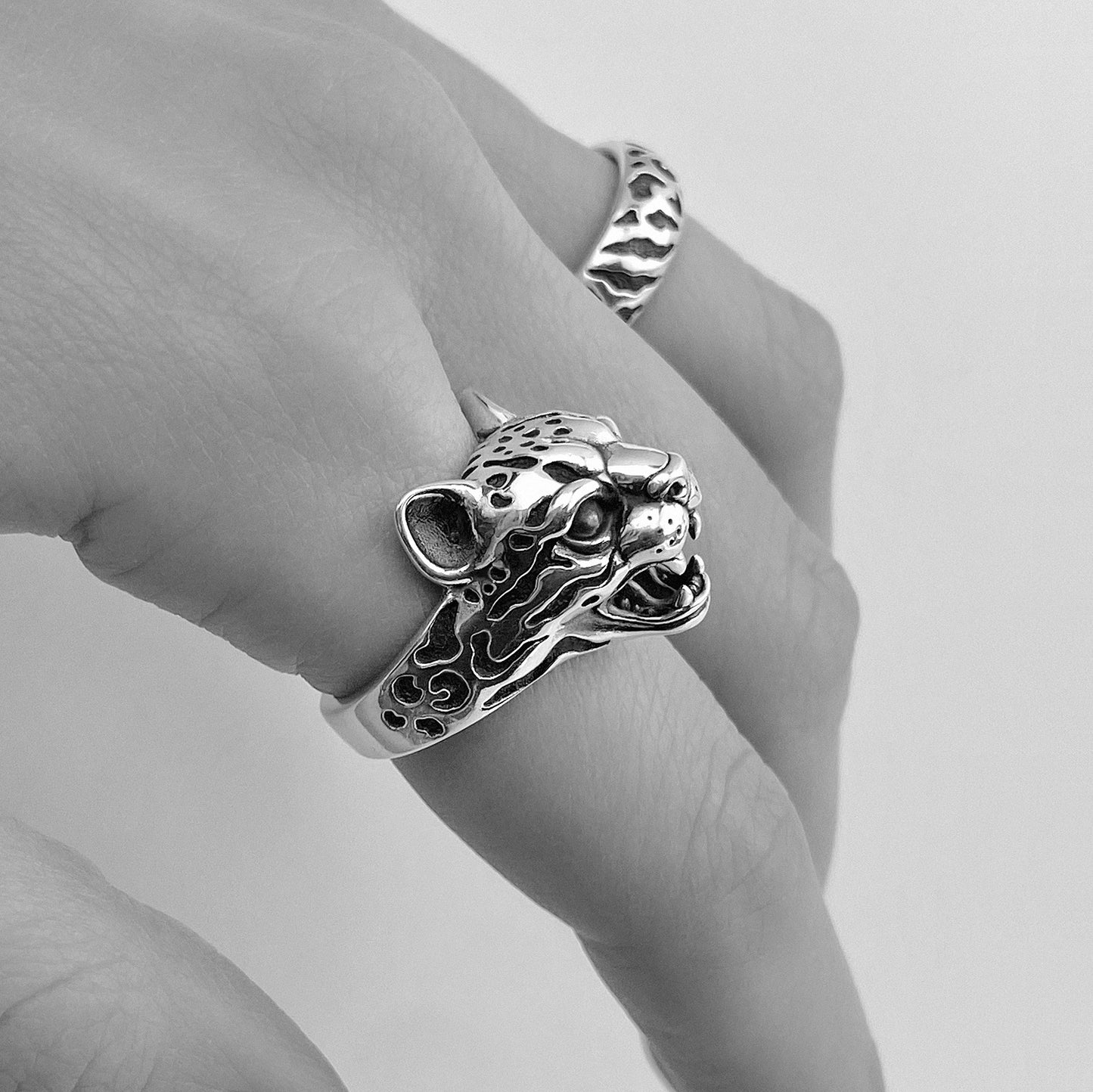 Sterling silver fierce Ocelot statement ring