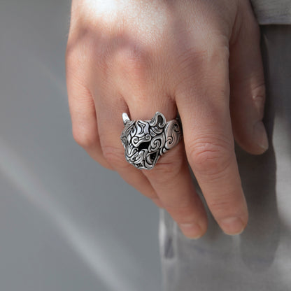 Sterling silver Oni Demon Mask knuckle ring