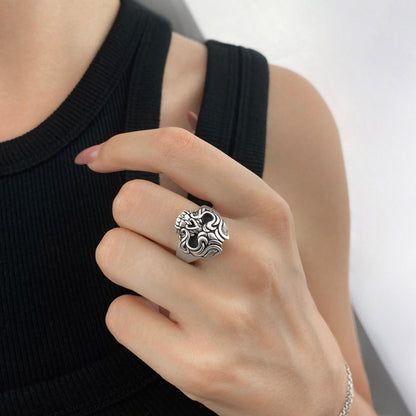 Baroque scrollwork inspired sterling silver Skull ring